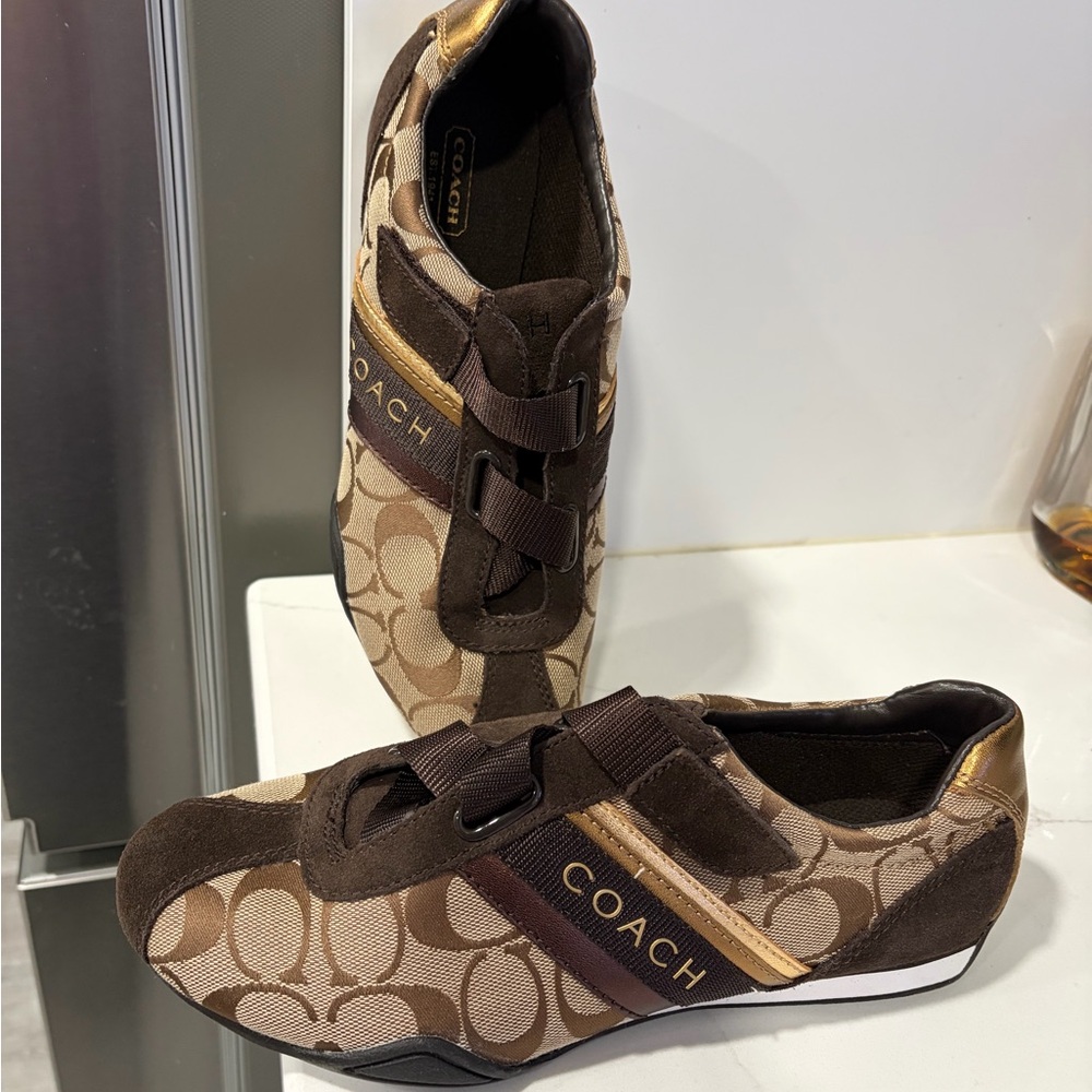 Coach Brown and Gold Logo Sneakers